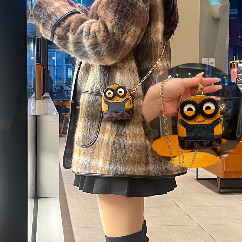 2022 Minions Túi đeo vai mini ví tiền xu / Móc khóa hình túi xách son môi mini phối hoa kiểu retro thời trang