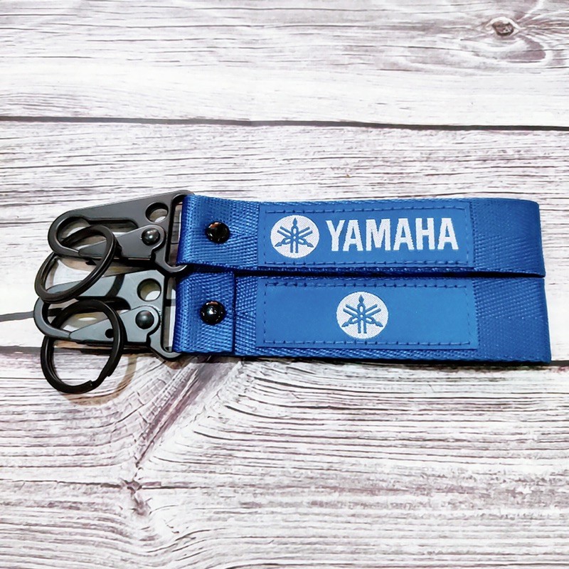 Móc khóa dây hãng Yamaha Suzuki móc bằng thép không gỉ, logo vải thêu