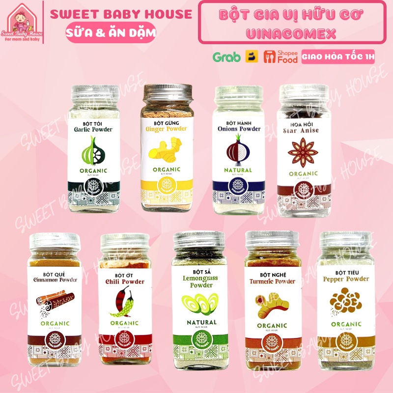 Bột tỏi, bột hành, bột quế hữu cơ Vinasamex 50g - Gia vị cho bé ăn dặm - Date 11/2024 - Sweet Baby House