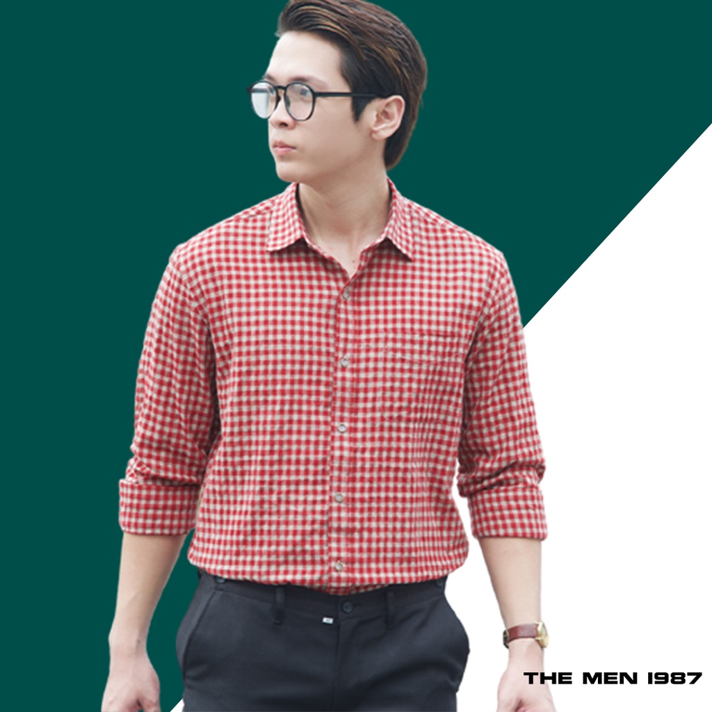 Áo Sơ Mi Họa Tiết Caro The Men 1987 Cổ Bẻ Có Túi, Dáng Vừa, Có Túi GUSM15