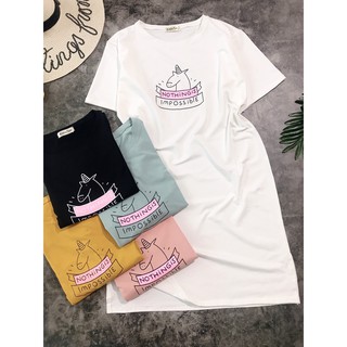 Đầm suông thun thái nữ in hình chữ đơn giản cực xinh