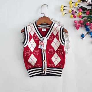 Áo gile len 2 màu đỏ xám