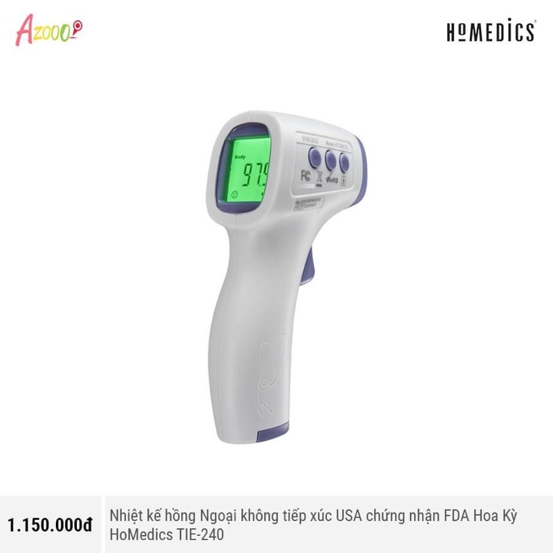 Nhiệt kế hồng Ngoại không tiếp xúc USA chứng nhận FDA Hoa Kỳ HoMedics TIE-240