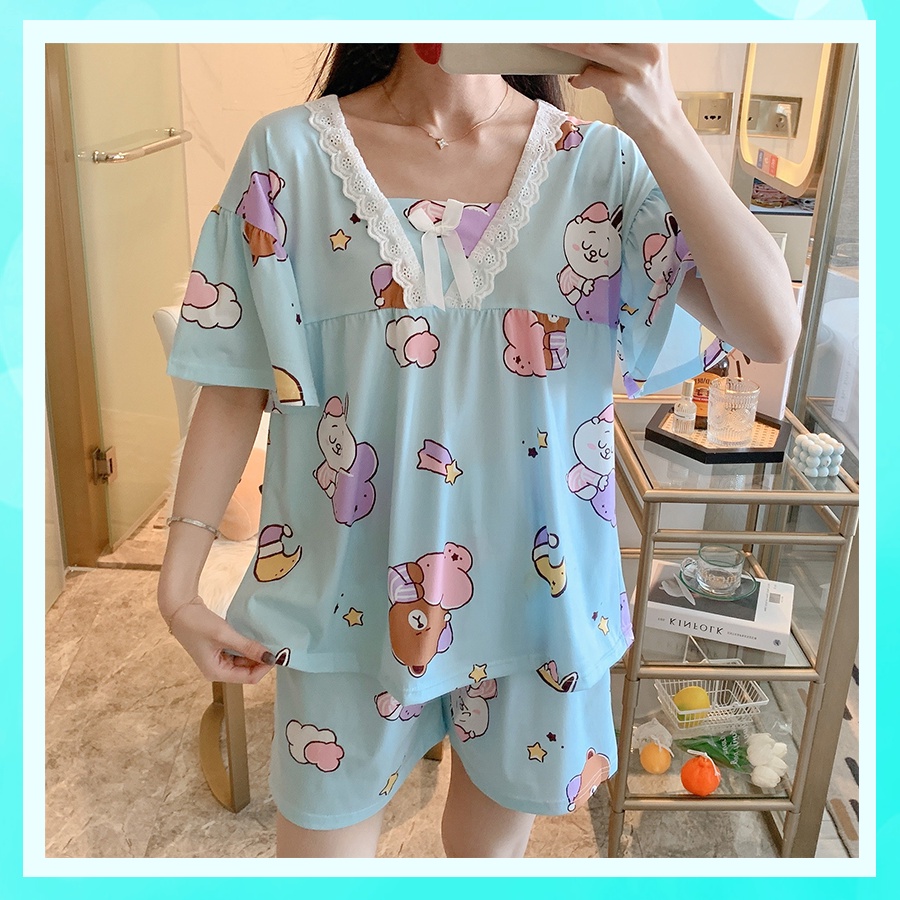 Đồ ngủ nữ pijama dễ thương cộc tay big size cao cấp chất cotton thun sữa mềm mịn mùa hè BCC02