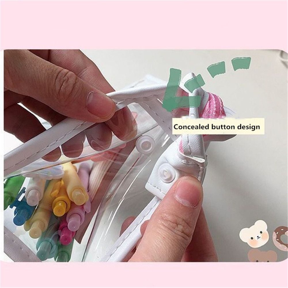 Túi đựng bút trong suốt in hình hoạt hình dễ thương sức chứa lớn phong cách Hàn Quốc