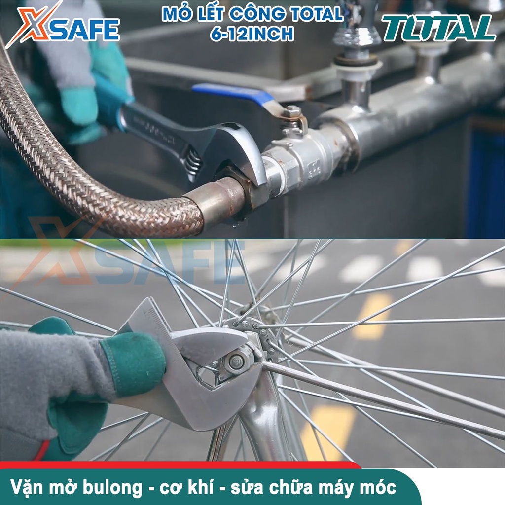 Mỏ lết công cầm tay đa năng TOTAL 6inch -12inch Cờ lê thép Cr-V siêu cứng, chống rỉ, tháo mở bulong, sữa chữa máy móc
