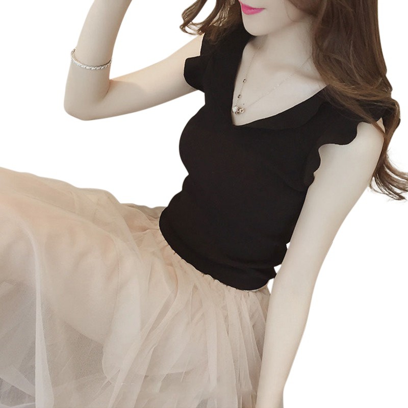 Áo nữ không tay cổ chữ V màu trơn mềm mại thoải mái | BigBuy360 - bigbuy360.vn