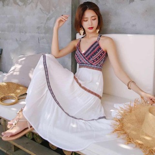 Váy hai dây thổ cẩm maxi