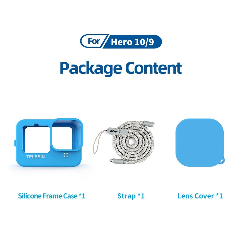 Ốp Silicon Mềm Có Nắp Đậy Ống Kính Telesin Cho GoPro 9 10 GoPro Hero 9 10 Đen