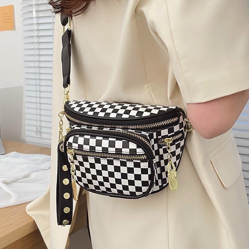 Túi bao tử đeo bụng, đeo chéo nữ hoạ tiết kẻ caro phong cách vintage