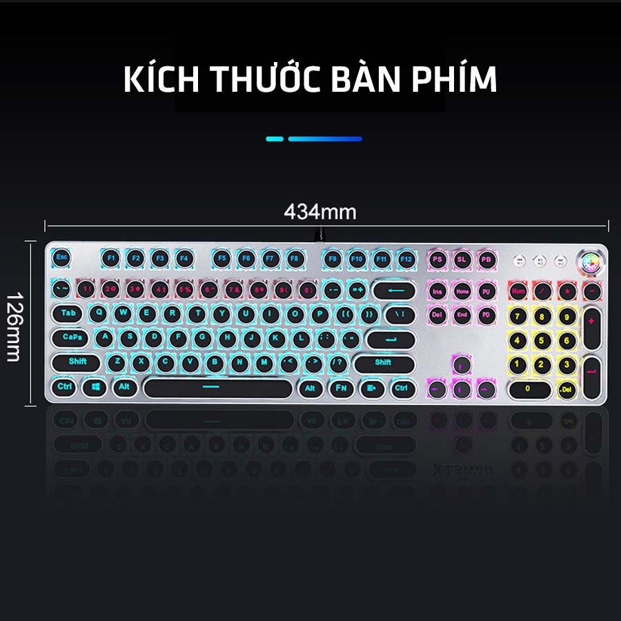 Bàn phím cơ gaming XLSWAB trục cơ blueswitch đèn LED rainbow nhiều chế độ thiết kế nút tròn phong cách
