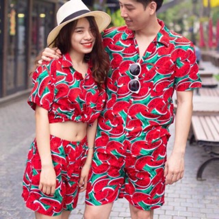 🌿❗️❗️❗️[ shoppe trợ giá] bộ hoa quả đi biển có đủ  size cho nam và nữ chất lanh thái bao mềm.