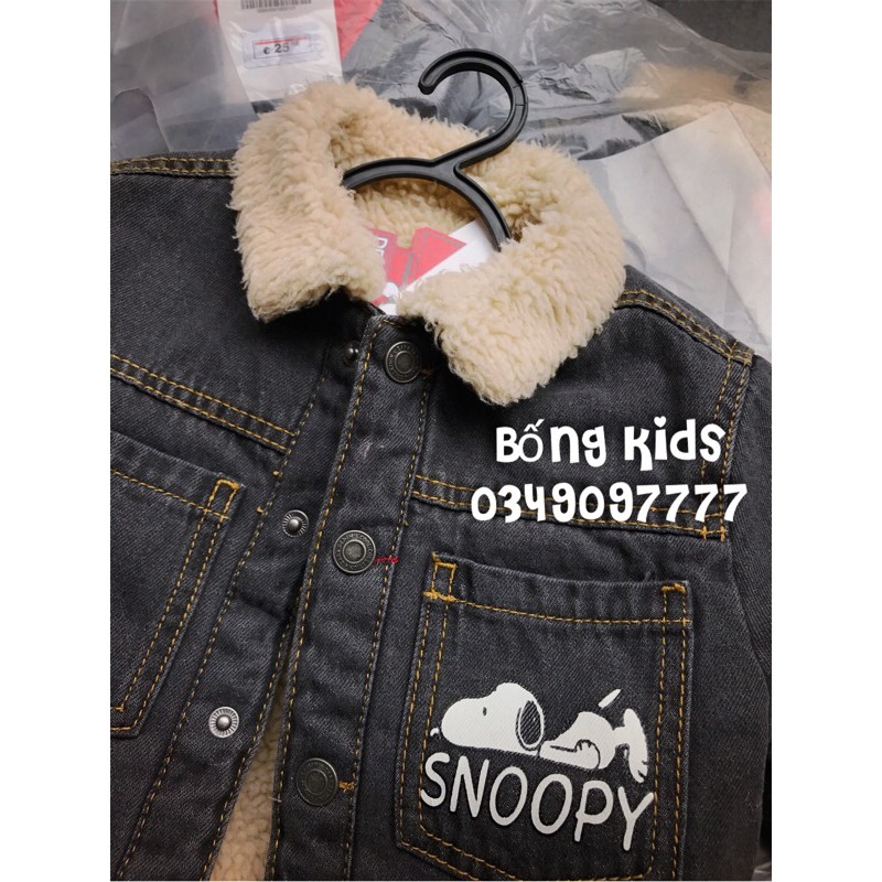 Áo Khoác Denim Bé Trai Lót Cừu Snoopy Đen Bạc ZR