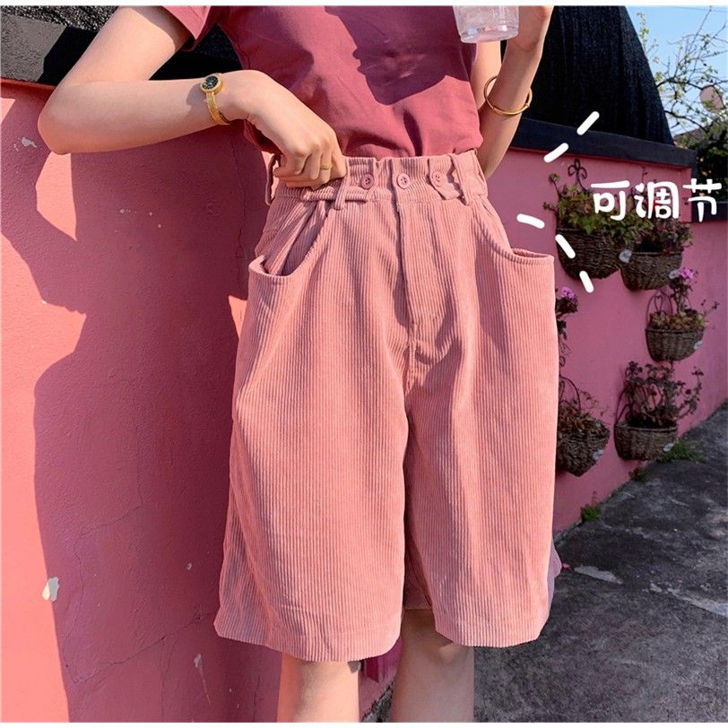 (ORDER) Quần shorts nữ ống lửng nhung tăm nhiều màu cạp cao style retro cá tính Hàn Quốc (HOT NEW 2020) - Có ảnh thật