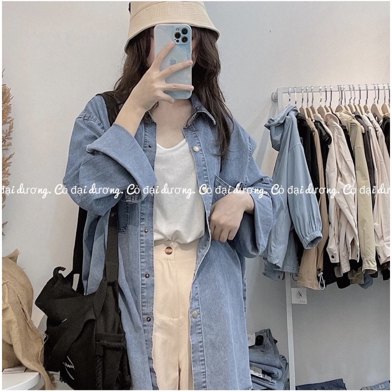 Áo bò denim 2 màu oversize Ulzzang dài tay siêu hot