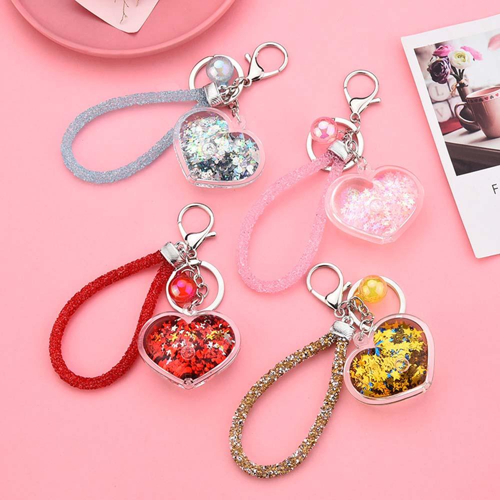 LANFY Móc Khóa Hình Trái Tim Trong Suốt Đính Kim Sa Lấp Lánh Dễ Thương