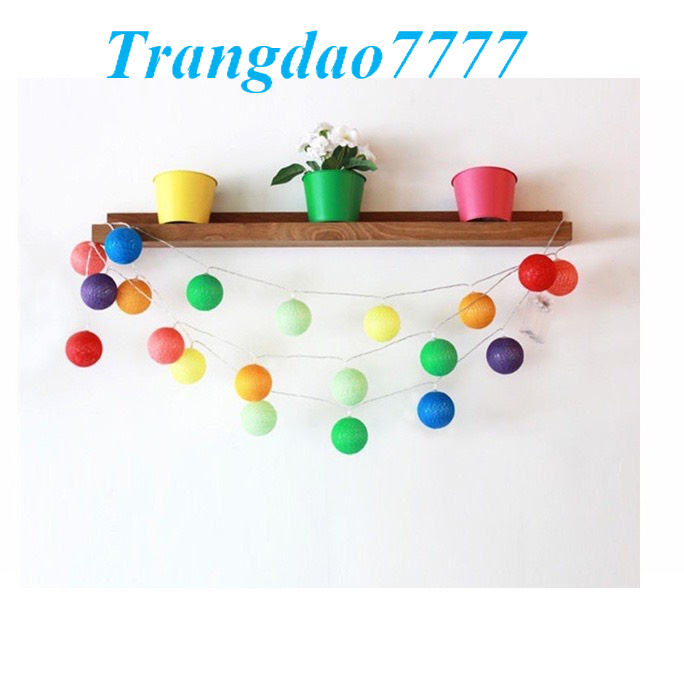 Cắm Điện/Xài Pin/USB- 2 Mét 20 Bóng Đèn Cầu Mây Đèn Led Bóng Tròn Cotton Ball Trang Trí Tiệc Cắm Trại Đẹp Rẻ