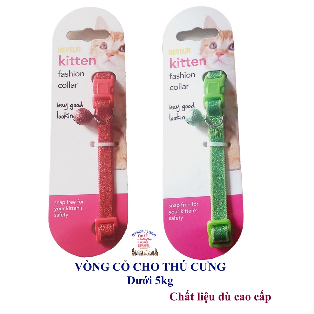 Vòng cổ kèm chuông cho Chó Mèo Pet Thú Cưng Dưới 5kg Bản rộng 1cm Phủ kim tuyến Chất liệu dù cao cấp, Bền, Đẹp,Chắc chắn