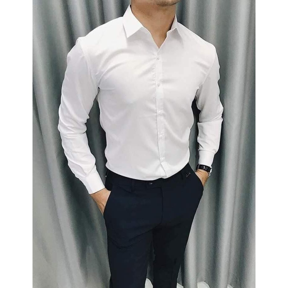 Áo sơ mi nam vải lụa cục đẹp. Mềm mại mặc mát. Body ôm chuẩn fome. | BigBuy360 - bigbuy360.vn