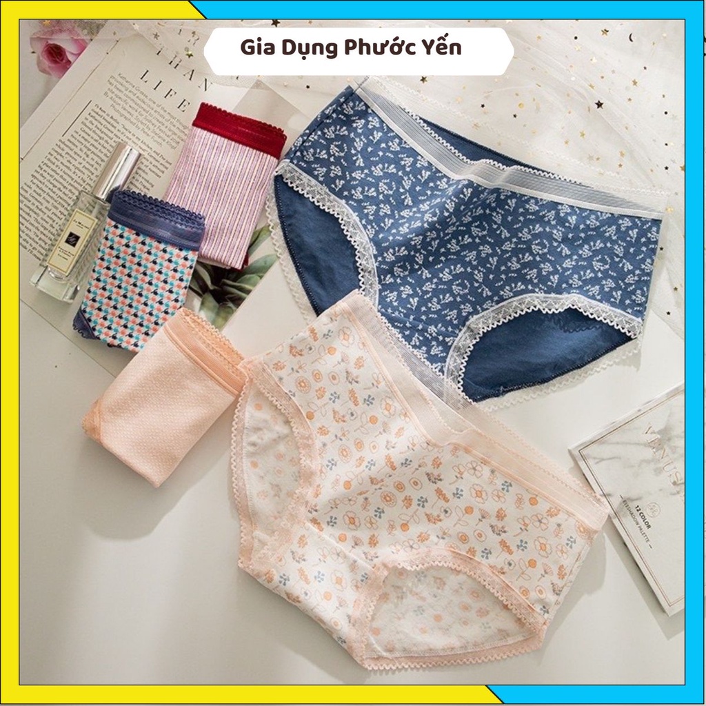 Quần lót nữ cotton cao cấp mềm mịn , viền ren phối họa tiết thổ cẩm 0742