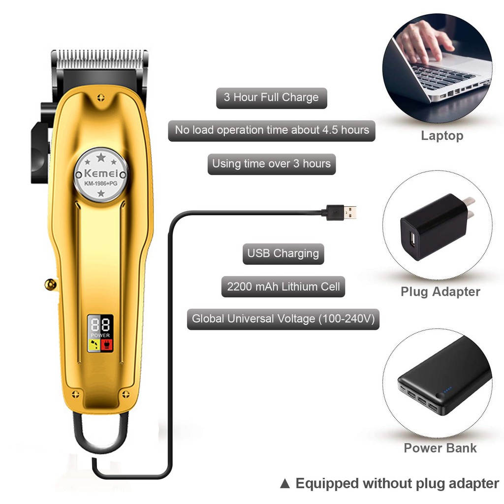 Kemei Professional Barber Cordless Hair Clippers LCD Display KM-1986
