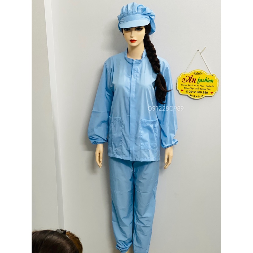 Đồ Thực Phẩm nam nữ tay dài vải silk màu xanh cực hot _ Hình chụp thật