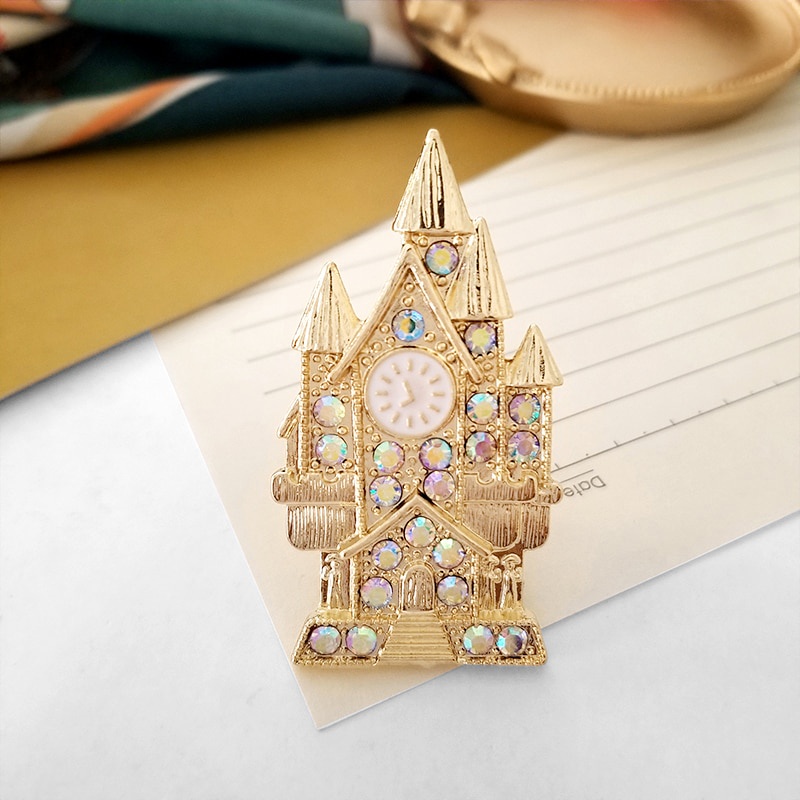 Ghim cài áo hình tòa lâu đài đính đá thời trang cho nữ