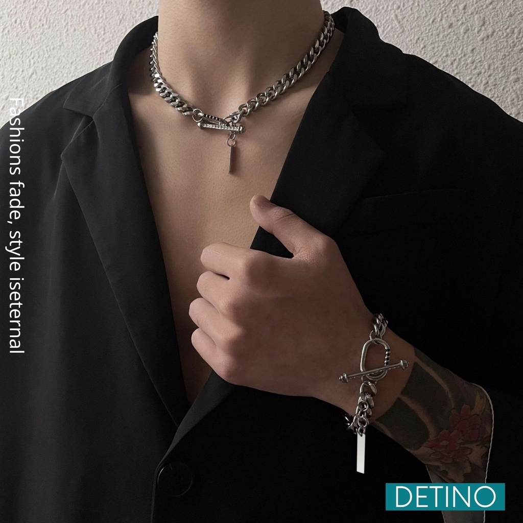 Vòng cổ nam cuban màu bạc khóa kim cương, dây chuyền titan nam không gỉ phong cách Châu Âu DETINO DC05