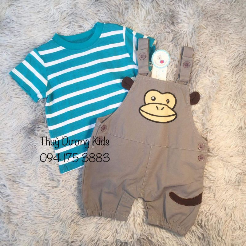 Set yếm khỉ kèm áo cotton Babyclub dư xịn cho bé 1y