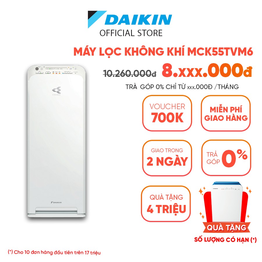 Máy Lọc không khí tạo ẩm Daikin MCK55TVM6 - Phù hợp phòng 41m2-Công nghê Streamer