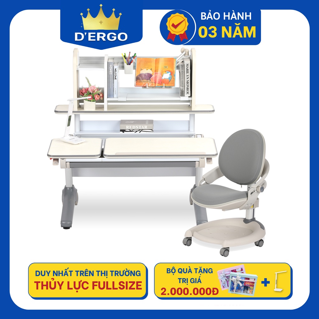 Bộ Bàn Ghế Học Sinh Cao Cấp D'Ergo Hanover D11 Pro - C02 Chống Gù Chống Cận Nâng Hạ Thủy Lực Toàn Phần
