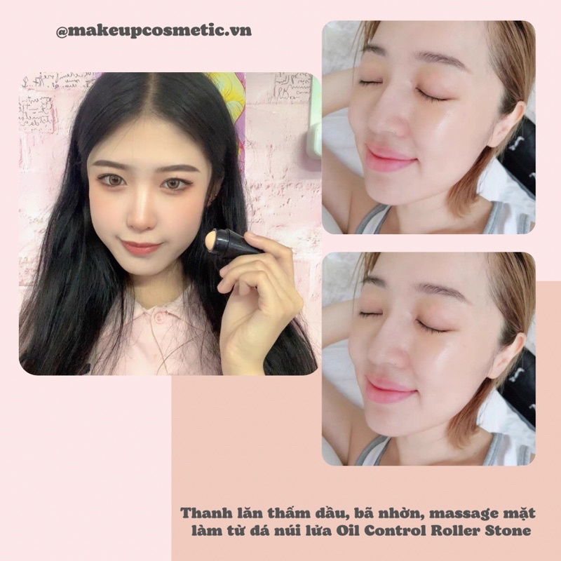 Thanh Lăn Thấm Dầu, Bã Nhờn, Massage Mặt Làm Từ Đá Núi Lửa Oil Control Roller Stone