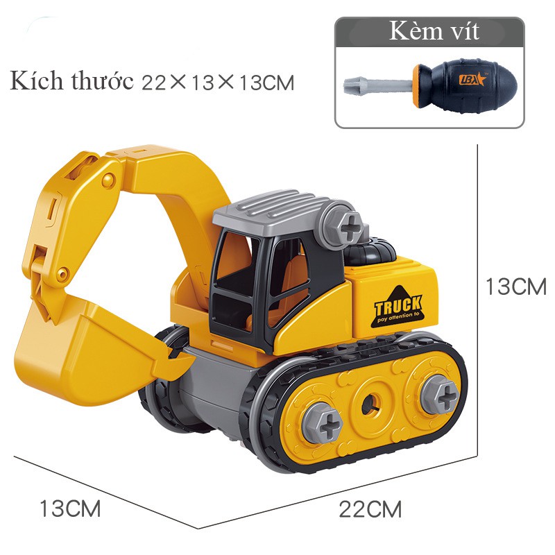 Đồ chơi lắp ghép xe xúc KAVY có cần trục vận chuyển hàng công nhân, sticker dán kèm hộp đựng