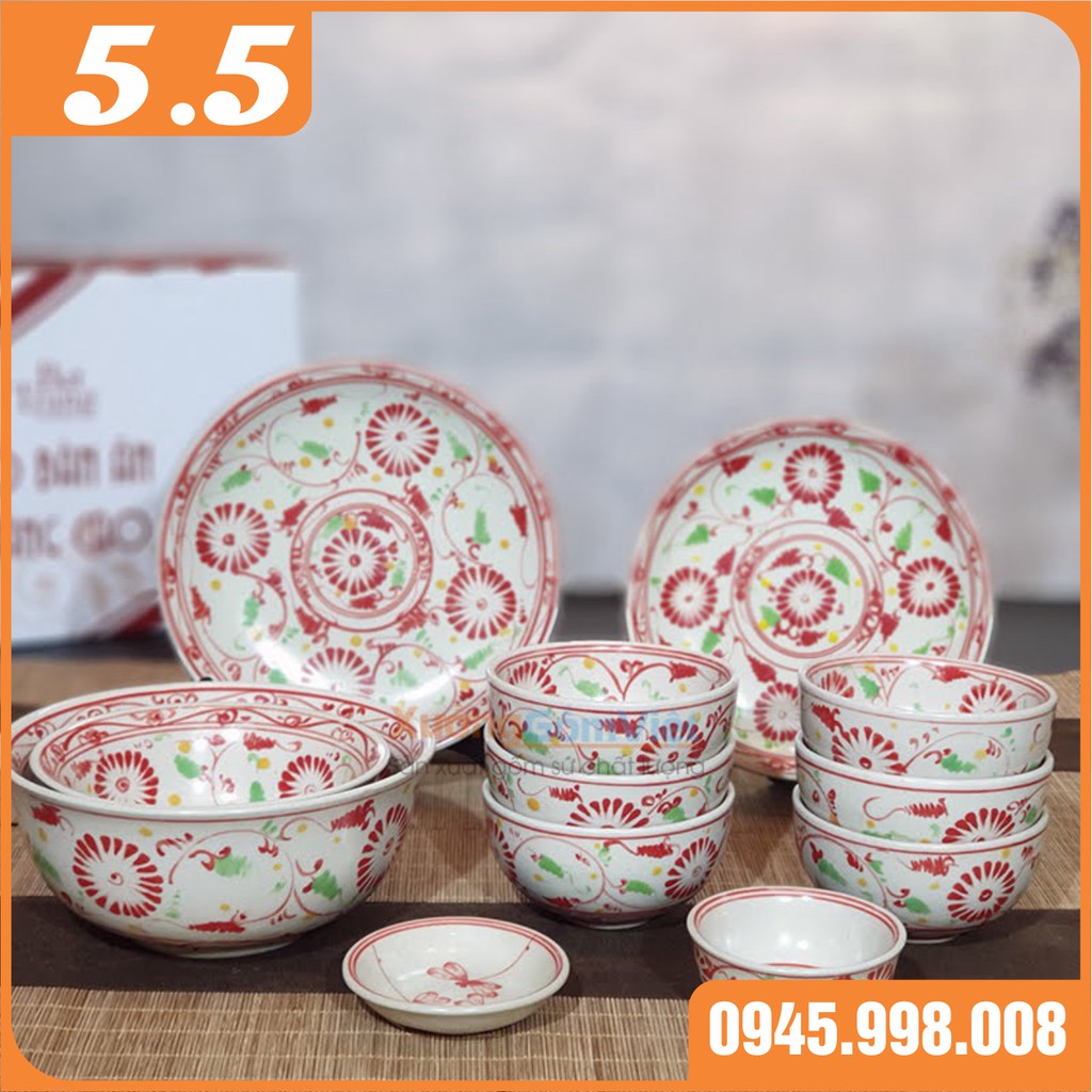 Set 6 chén cơm vẽ cúc đỏ giả cổ - hàng gốm sứ Bát Tràng chất lượng, an toàn - XƯỞNG GỐM VIỆT