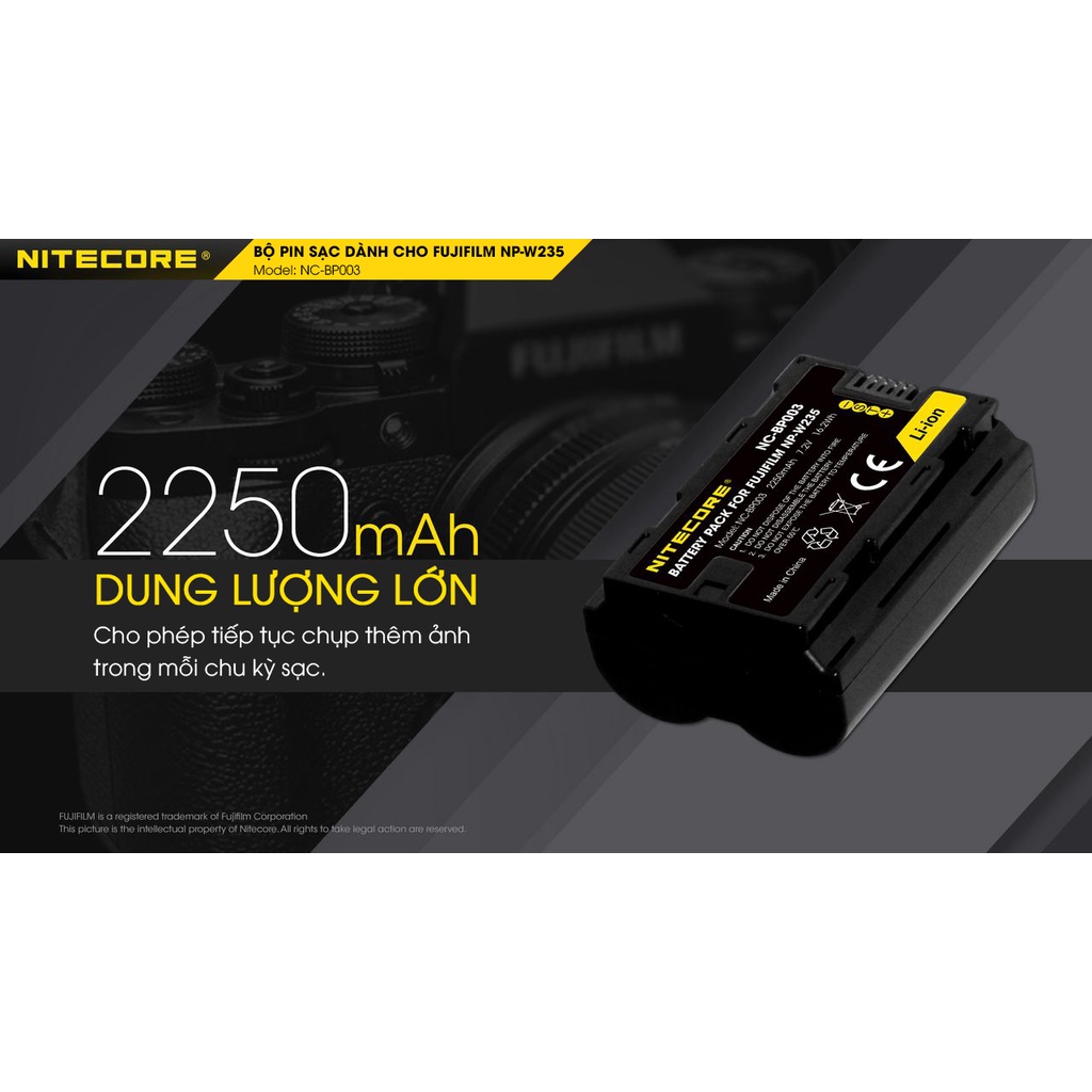 Pin sạc – NC-BP003 – Nitecore – Pin thay thế cho Fujifilm NP-W235