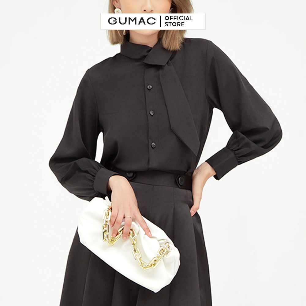 Áo sơ mi nữ phối nơ chéo GUMAC sơ mi chất liệu lụa cao cấp AB514 | BigBuy360 - bigbuy360.vn