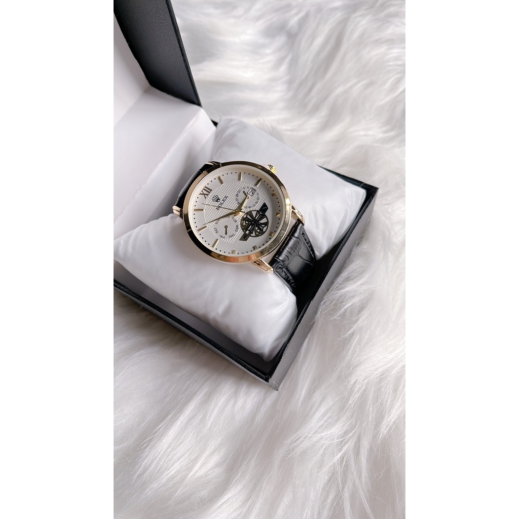 Đồng hồ nam Rolex 36mm dây da đen chống thấm nước bảo hành dưới 6 tháng