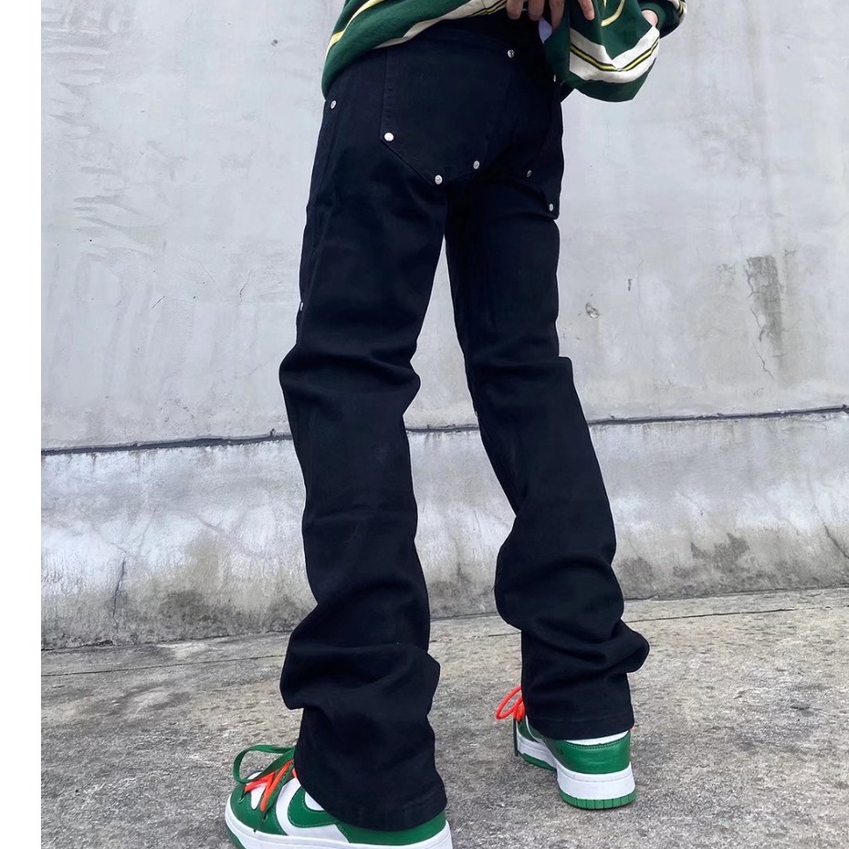 Quần jean lưng cao dáng rộng có dây kéo phong cách hip hop thời trang Âu Mỹ size S-4XL cho nam và nữ