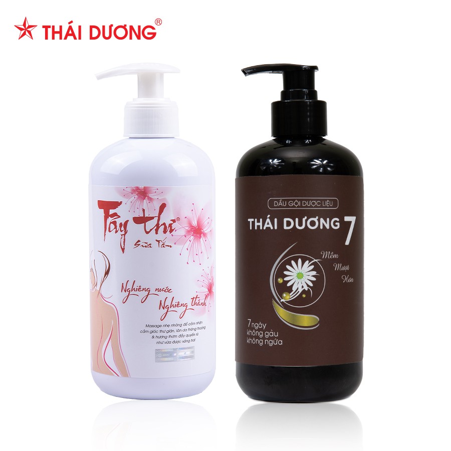 Bộ sản phẩm Dầu gội dược liệu Thái Dương 7 200ml/480ml &amp; Sữa tắm Tây Thi 200ml/480ml