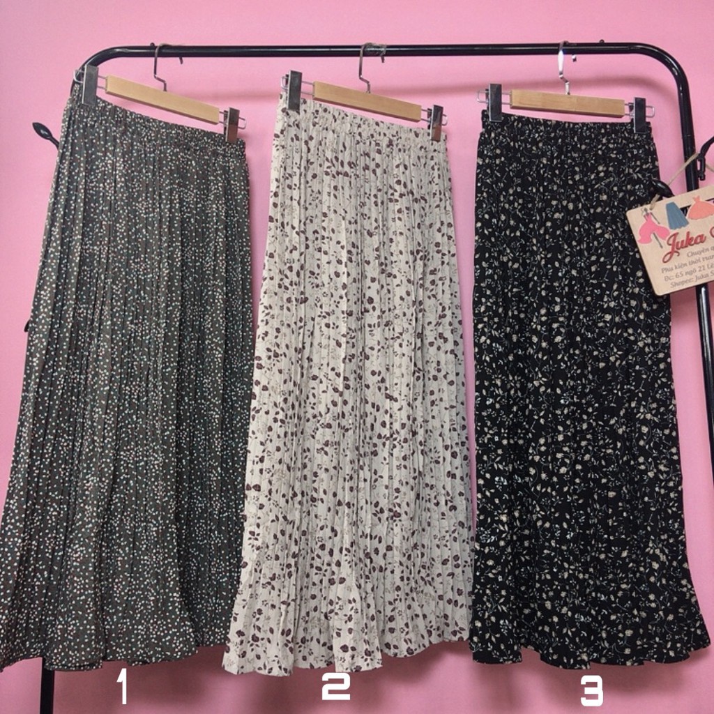 Chân váy voan hoa nhí xếp ly 959