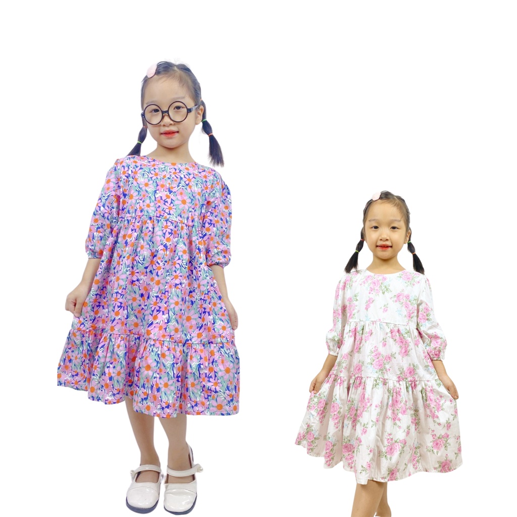 Váy Hoa Nhí Hml ( 10-42KG) Dài Tay Thu Đông Babydoll Bánh Bèo Siêu Xinh Cho Bé 1-10 Tuổi Mã A46