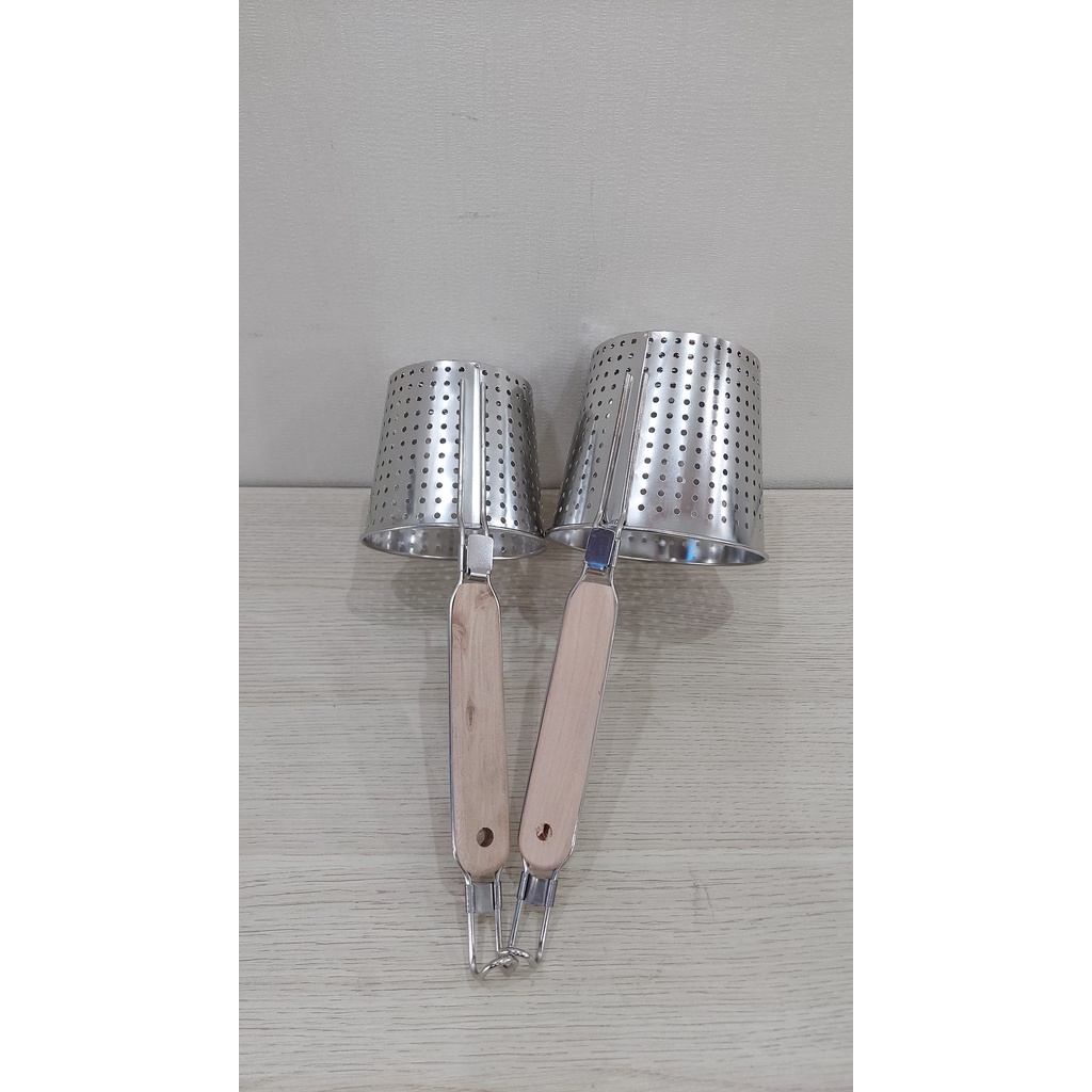 Vợt trụng inox tay cầm gỗ 12cm 14cm