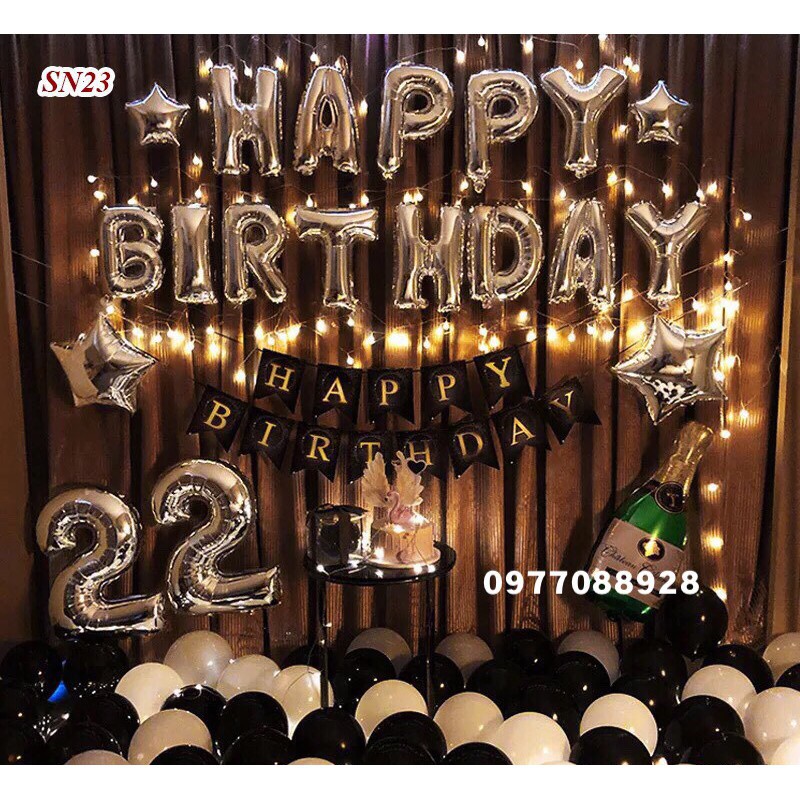 Set Bóng Trang Trí Sinh Nhật Happy Birthday Kèm Số Tuổi Và Đèn LED Nhiều Mẫu