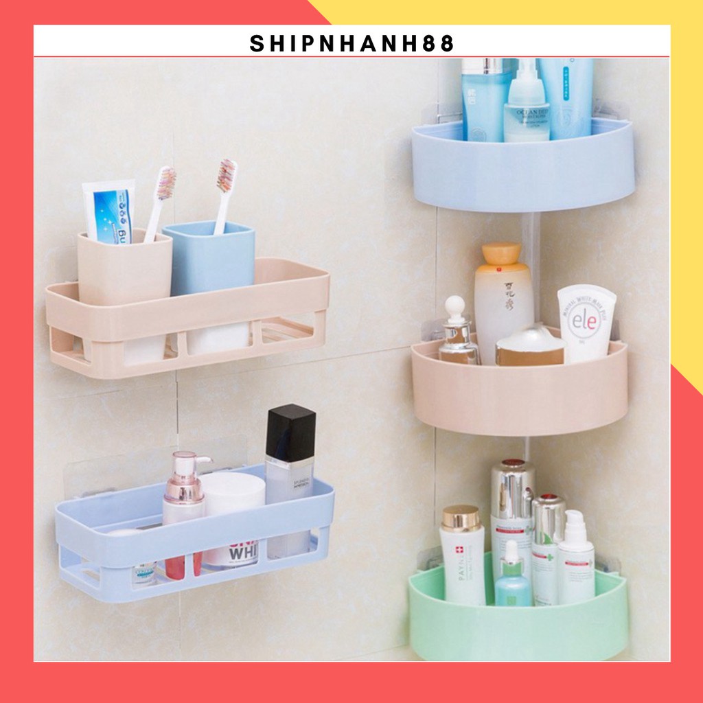 Kệ dán tường để đồ nhà tắm, nhà bếp hình chữ nhật bằng nhựa nhiều màu 88230 SHIPNHANH88