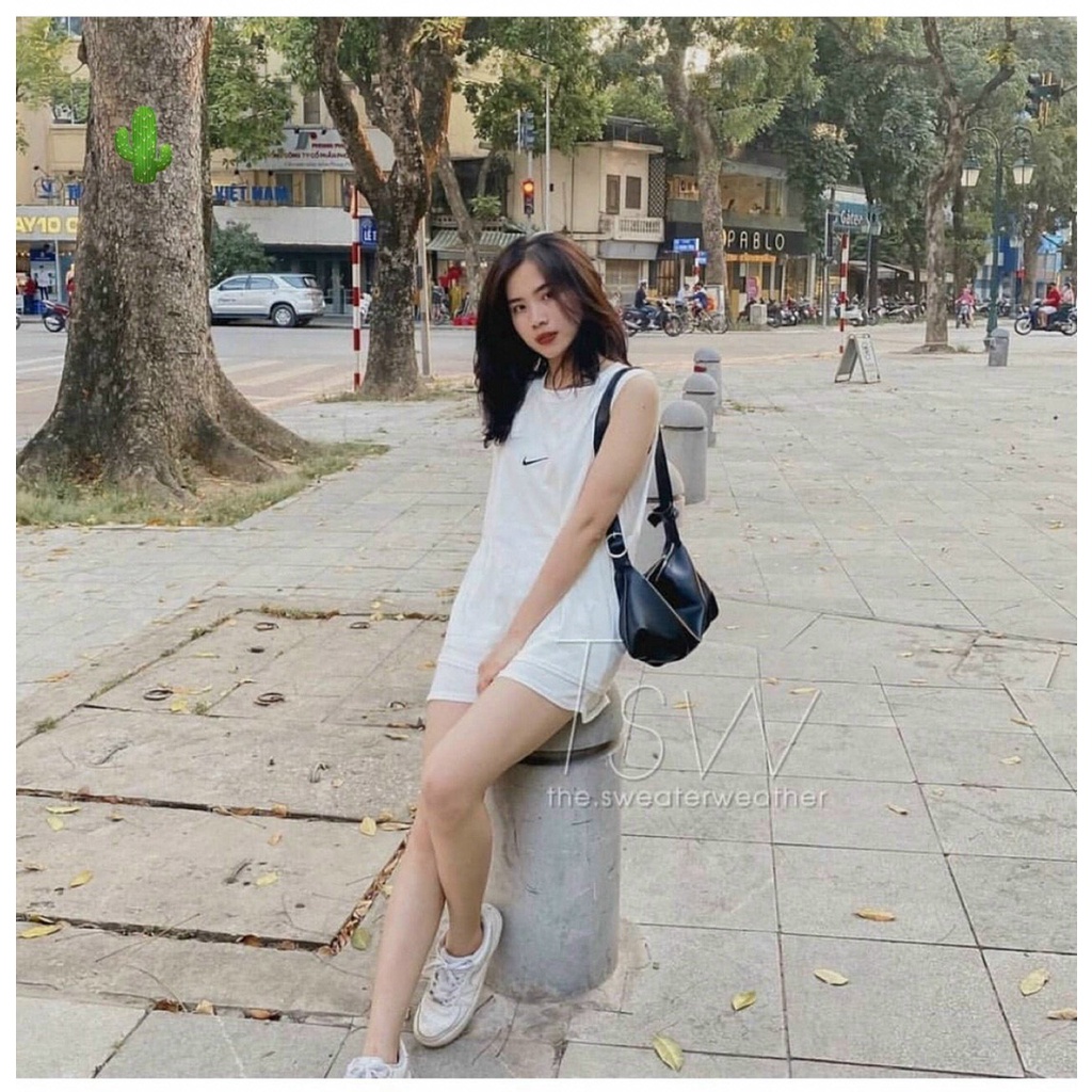 Set bộ tanktop Áo tanktop + quần THÊU tích, chất cotton mịn mát, 3 màu alohashop91