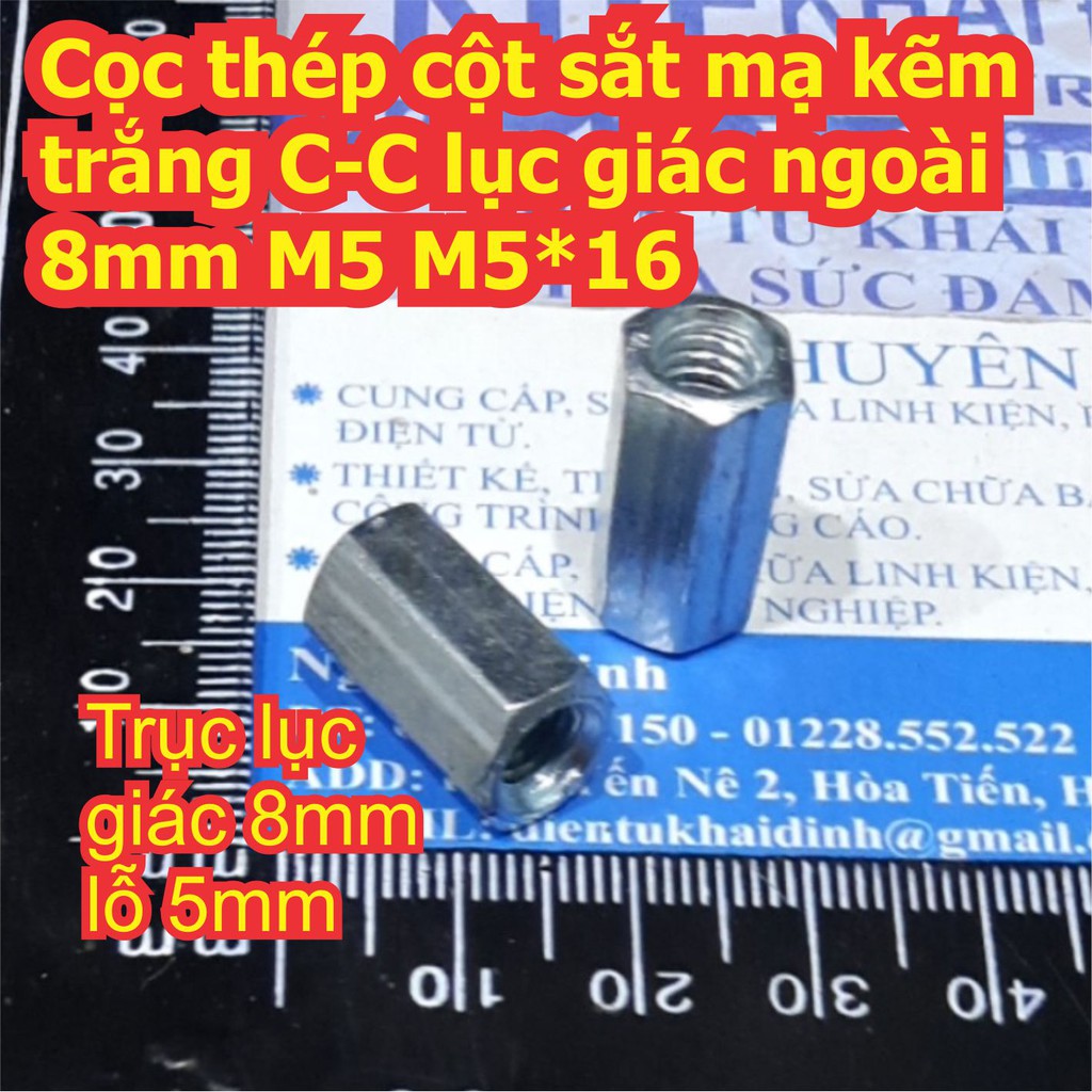 20 cái Cọc thép cột sắt mạ kẽm trắng C-C lục giác ngoài 8mm M5 M5*16 kde7664