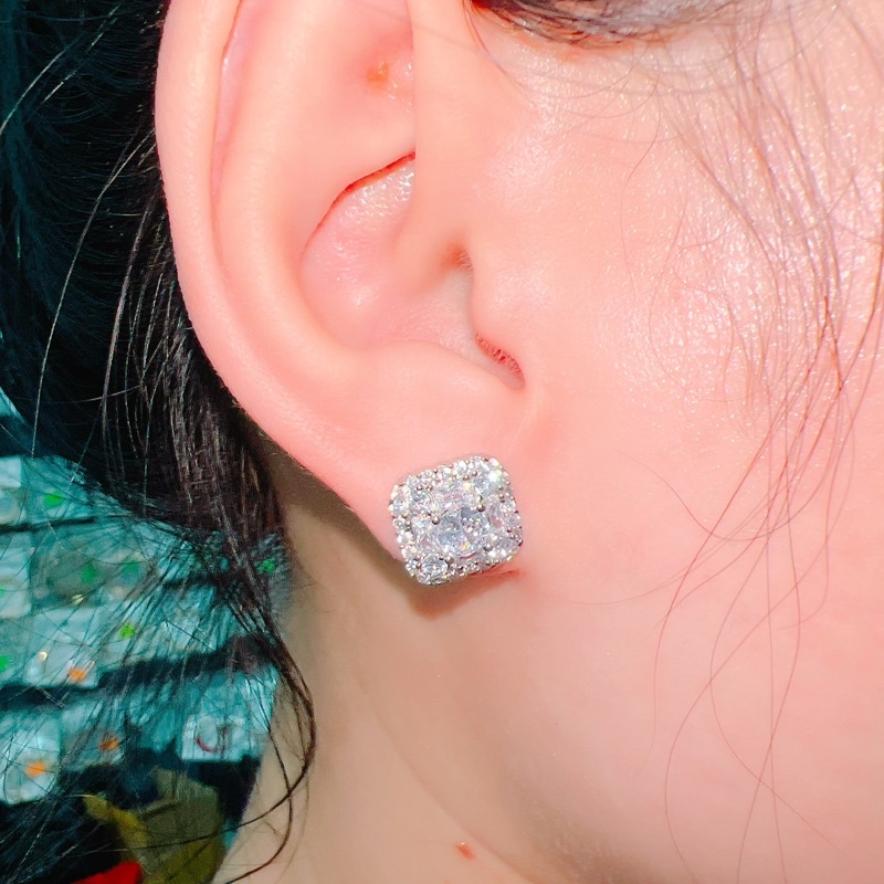 Bông tai Vuông ổ xoàn Italy mạ bạch kim