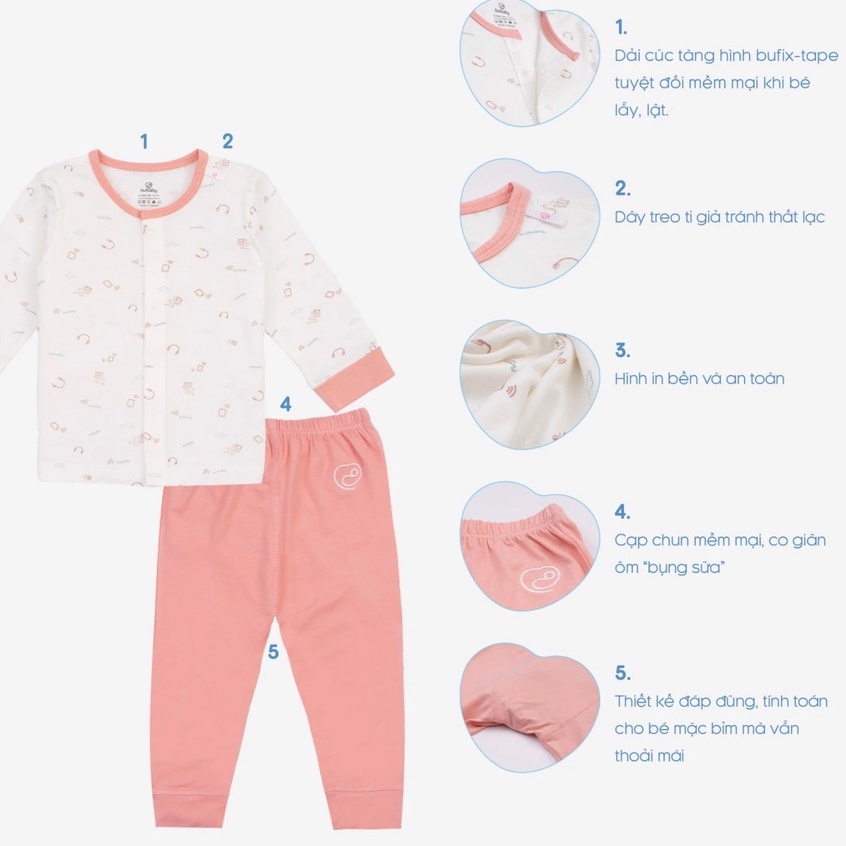 Bộ dài tay cài giữa Bu, Bubaby Bambus  0m - 9m