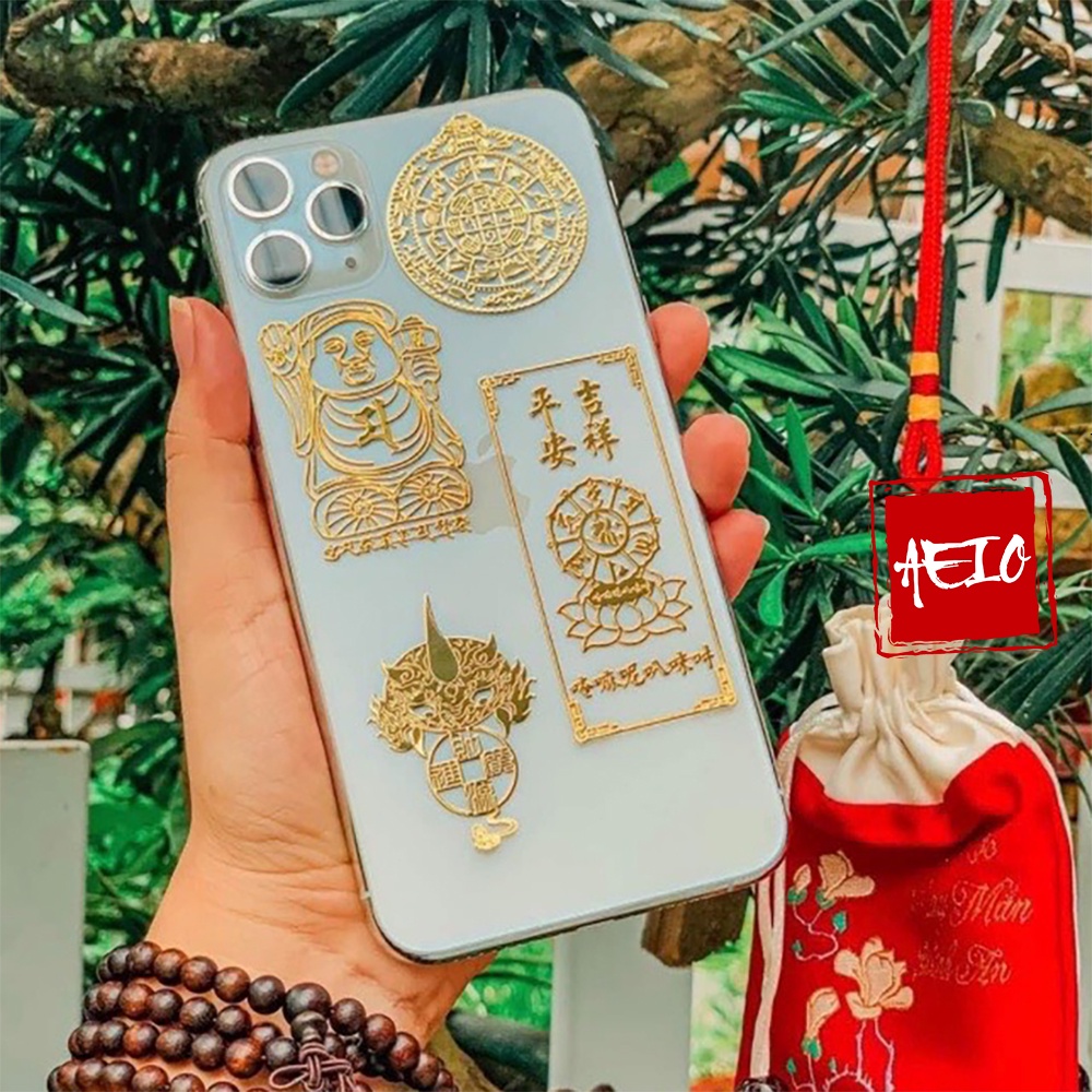 Miếng dán hộ thân bằng mạ vàng sáng bóng đẹp trang trí cho mặt lưng điện thoại , máy tính bảng ,laptop ...