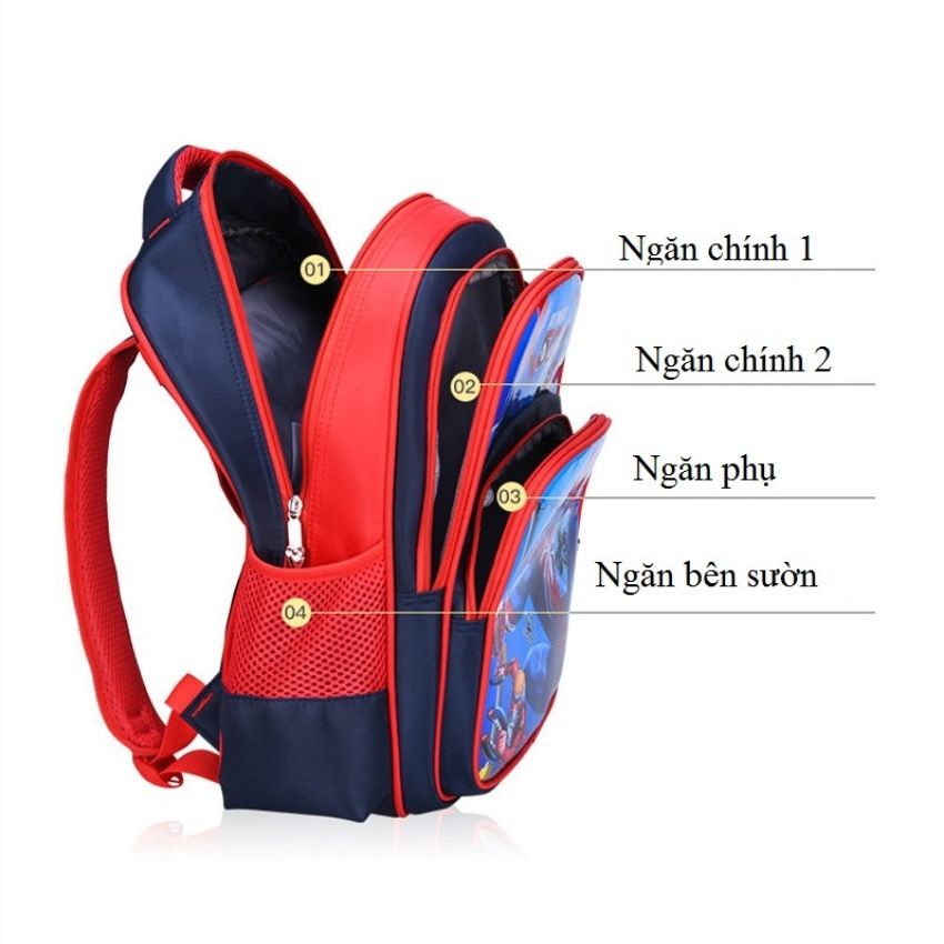 Cặp balo học sinh siêu nhẹ, chống thấm nước in hình 3D siêu nhân công chúa size 42cm - Tặng kèm hộp bút cùng loại BL009